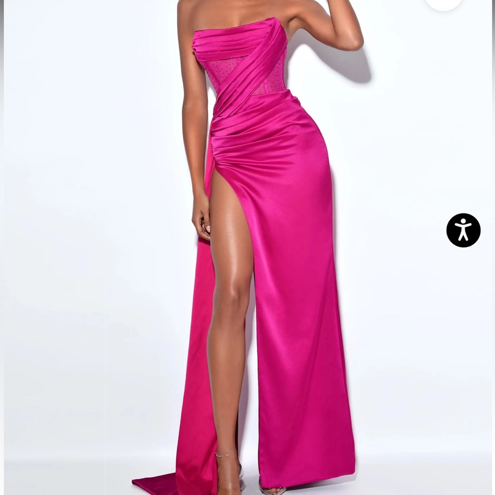 Holly Fuchsia Crystallized Corset High Slit Satin Gown- MISS CIRCLE